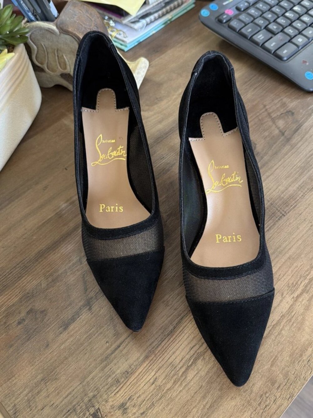Christian Louboutin Galativi 100 Black Suede Pumps - Size 37 - US Size 7